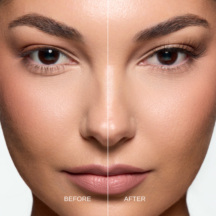 Lybre Lashes No 9 before and after on model close up showing faux lashes