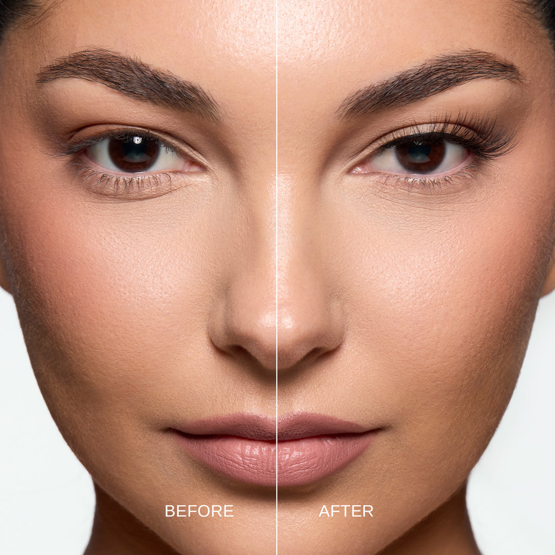 Lybre Lashes No 10 model before and after wearing faux lashes