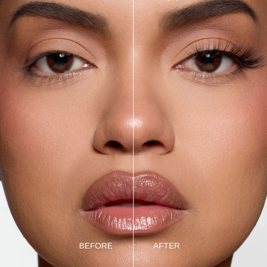 Lybre Lashes No. 2 before and after on model with open eyes