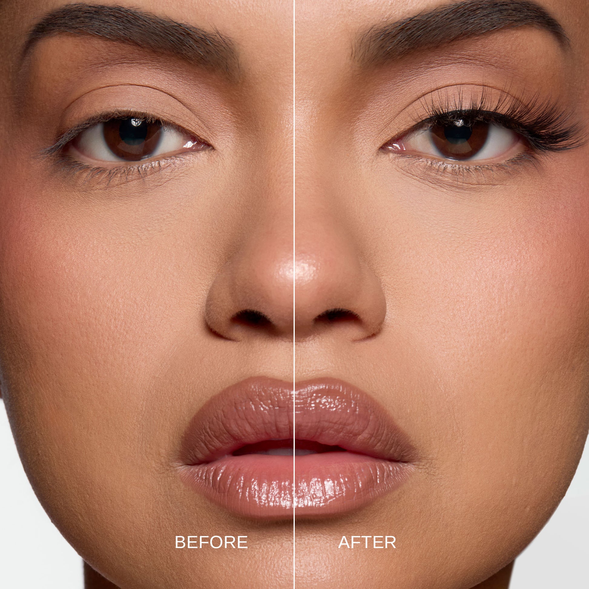 Lybre Lashes No. 2 before and after on model with open eyes