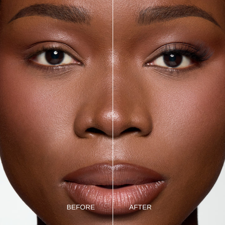 Lybre Lashes No 10 model shown wearing faux lashes before and after