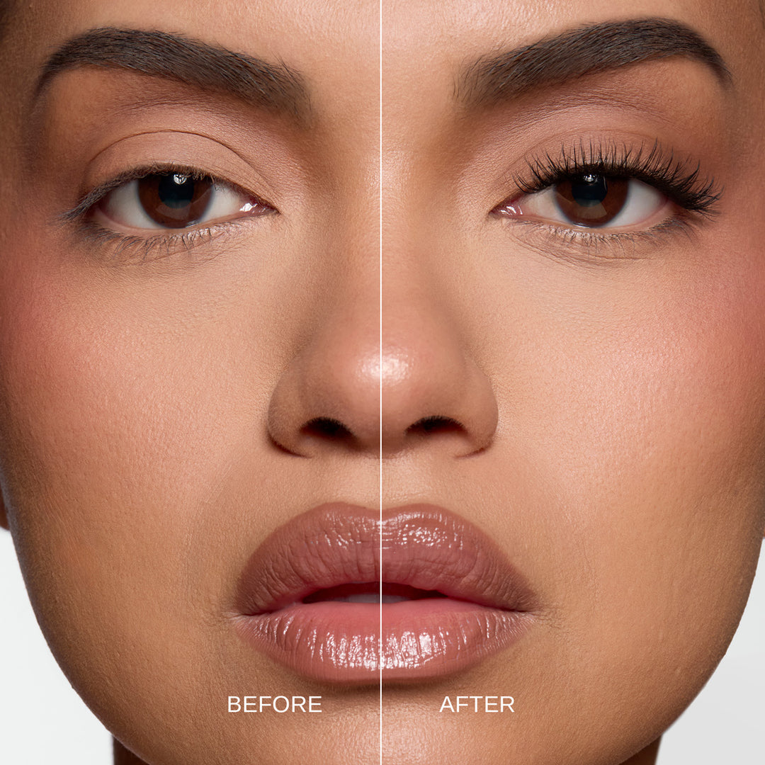 Lybre Lashes Indiv. 2 before and after shown on model eyes