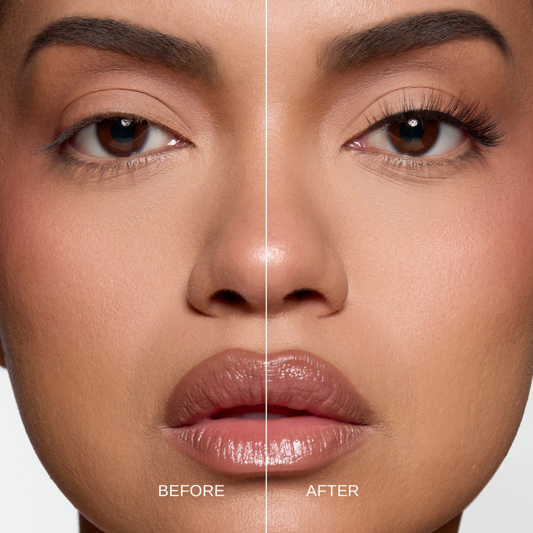 Lybre Lashes No 5 before and after on model close up