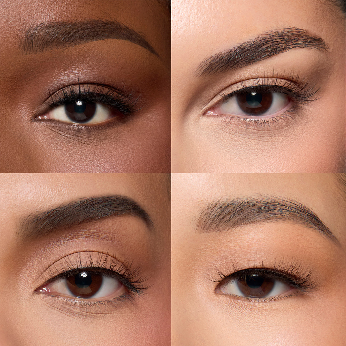 Lybre Lashes No 8 close up showing lashes on 4 different shaped eyes